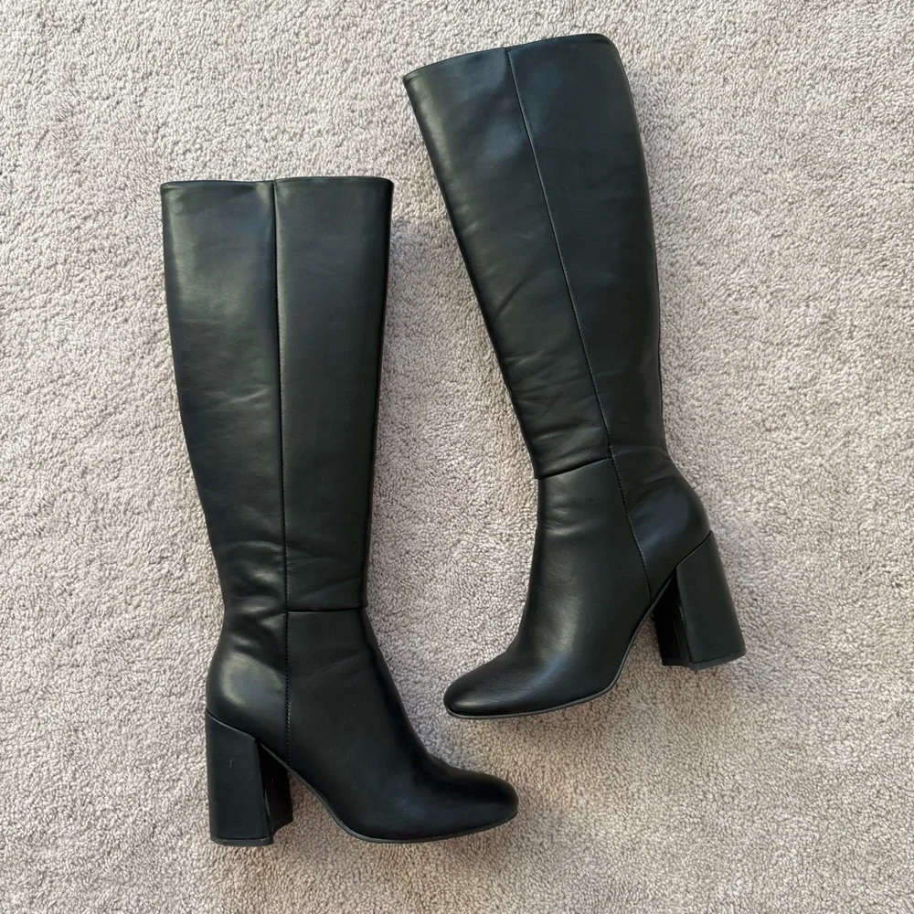 Madden Girl Black Heeled Knee High Boots (Size 6) - Picture 2 of 8